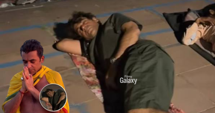 Sunil Grover sleeping on Ganga ghat